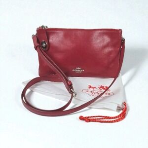 Vtg Coach Crosby Double Zip Crossbody Red Calf Leather w Turnlock Dust Bag 36552